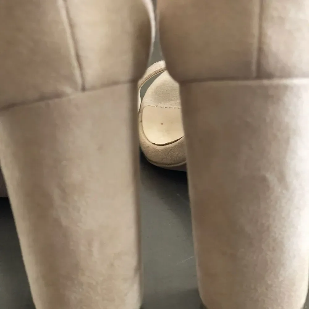Wild Diva Nude Ankle Strap Block High Heel Open Toe Shoes 6 Faux Suede Wedding